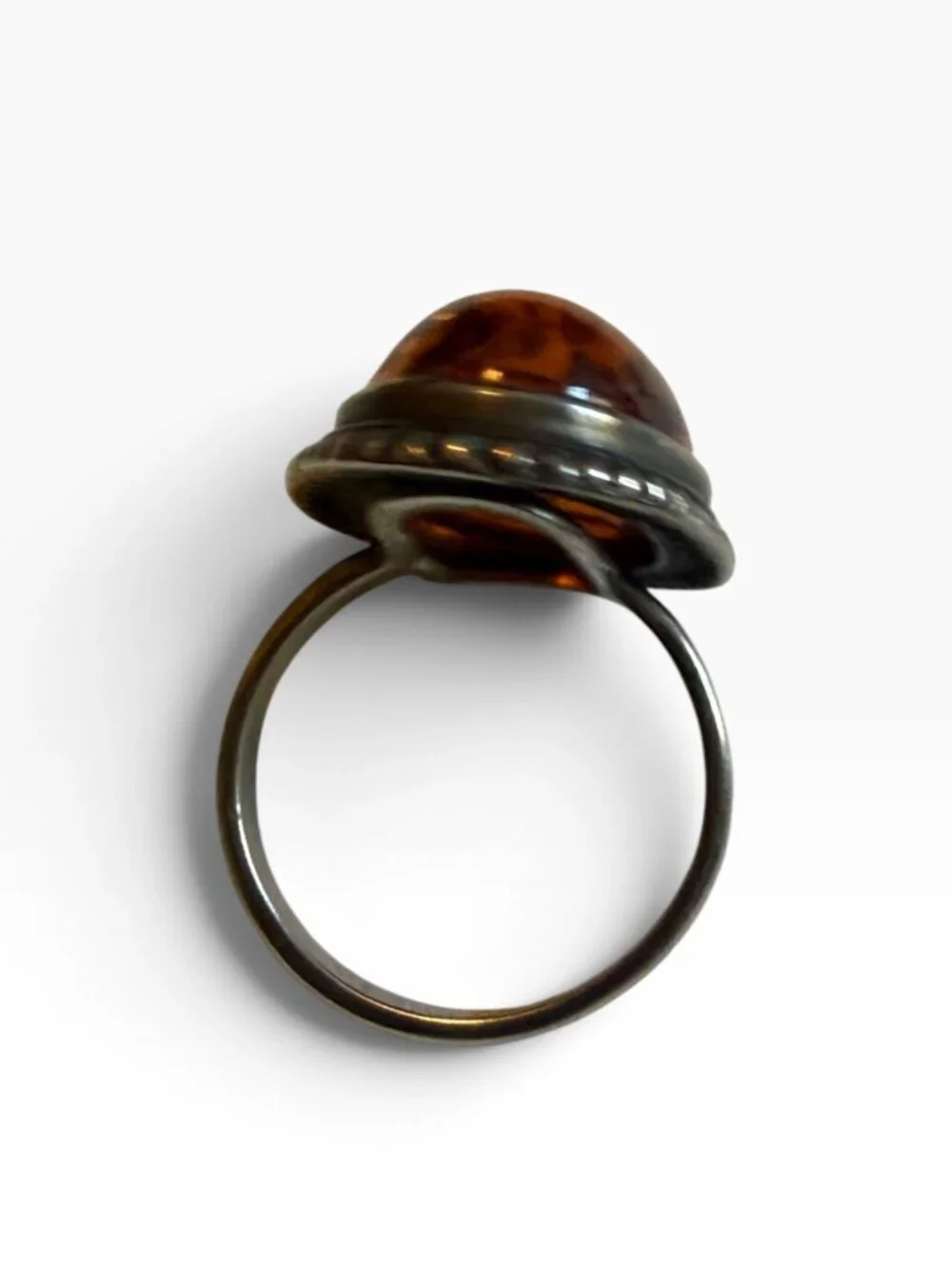Sterling Silver 925 Amber Oval Statement Ring Size 8 Vintage Style